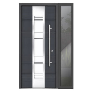 Front Exterior Prehung Steel Door | Right Side Black Glass | Deux 5755 | Gray Graphite - 36 + 12’’ x 80’’