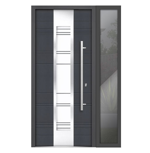 Front Exterior Prehung Steel Door | Left Side Black Glass | Deux 5755 | Gray Graphite