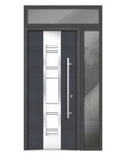 Load image into Gallery viewer, Front Exterior Prehung Steel Door | Top &amp; Right Side Black Glass | Deux 5755 | Gray Graphite - 36 + 12’’ x 80