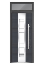 Load image into Gallery viewer, Front Exterior Prehung Steel Door | Top Side Black Glass | Deux 5755 | Gray Graphite - 36’’ x 80 + 16’’