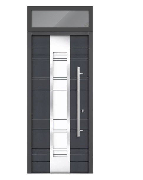 Front Exterior Prehung Steel Door | Top Side Black Glass | Deux 5755 | Gray Graphite - 36’’ x 80 + 16’’