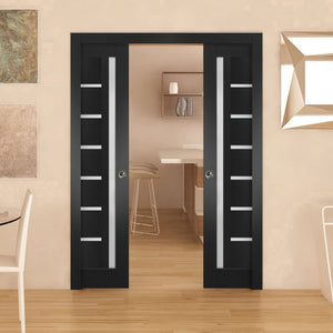 Sliding French Double Pocket Doors Frosted Glass | Quadro 4088 | Matte Black