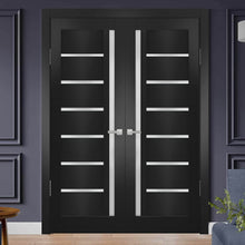 Load image into Gallery viewer, Solid French Double Doors Frosted Glass | Quadro 4088 | Matte Black
