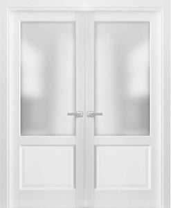 French Double Panel Lite Doors | Lucia 22 | White Silk