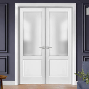 French Double Panel Lite Doors | Lucia 22 | White Silk