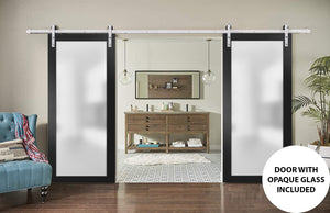 Sturdy Double Barn Door | Frosted Glass | Planum 2102 | Black Matte
