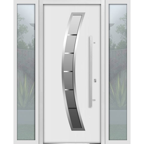 Front Exterior Prehung Steel Door | Right & Left Side White Glass | Deux 6500 | Enamel - 12 + 36 + 12’’ x 80’’