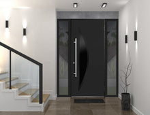 Load image into Gallery viewer, Front Exterior Prehung Steel Door | Right &amp; Left Side Black Glass | Deux 6501 | Black
