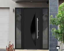 Load image into Gallery viewer, Front Exterior Prehung Steel Door | Right &amp; Left Side Black Glass | Deux 6501 | Black