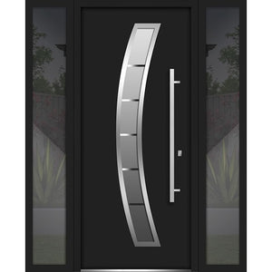 Front Exterior Prehung Steel Door | Right & Left Side Black Glass | Deux 6500 | 12 + 36 + 12’’ x 80’’