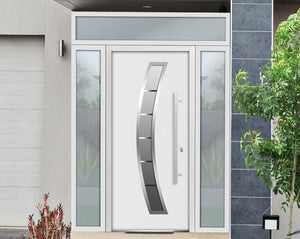 Front Exterior Prehung Steel Door | Top, Right, & Left Side White Glass | Deux 6500 | White Enamel