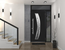 Load image into Gallery viewer, Front Exterior Prehung Steel Door | Top &amp; Left Side Black Glass | Deux 6500 | Black