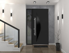 Load image into Gallery viewer, Front Exterior Prehung Steel Door | Right Side Black Glass | Deux 6501 | Black