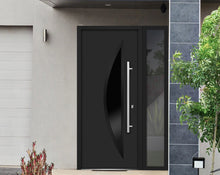 Load image into Gallery viewer, Front Exterior Prehung Steel Door | Right Side Black Glass | Deux 6501 | Black