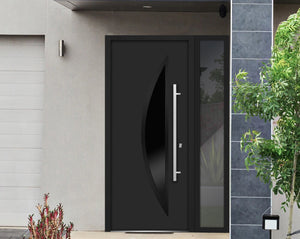 Front Exterior Prehung Steel Door | Right Side Black Glass | Deux 6501 | Black