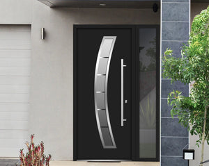 Front Exterior Prehung Steel Door | Right Side Black Glass | Deux 6500 | Black