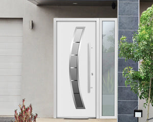 Front Exterior Prehung Steel Door | Right Side White Glass | Deux 6500 | White Enamel