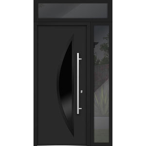 Front Exterior Prehung Steel Door | Top & Right Side Black Glass | Deux 6501 | 36 + 12’’ x 80 + 16’’ Right-Hand