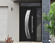 Load image into Gallery viewer, Front Exterior Prehung Steel Door | Top &amp; Right Side Black Glass | Deux 6500 | Black