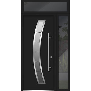 Front Exterior Prehung Steel Door | Top & Right Side Black Glass | Deux 6500 | Black