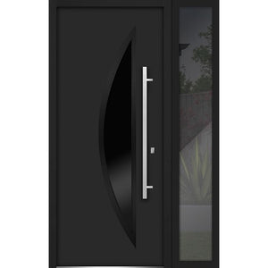 Front Exterior Prehung Steel Door | Right Side Black Glass | Deux 6501 | Black