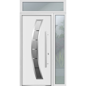 Front Exterior Prehung Steel Door | Top & Right Side White Glass | Deux 6500 | White Enamel