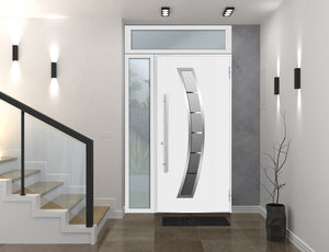 Front Exterior Prehung Steel Door | Top & Right Side White Glass | Deux 6500 | White Enamel