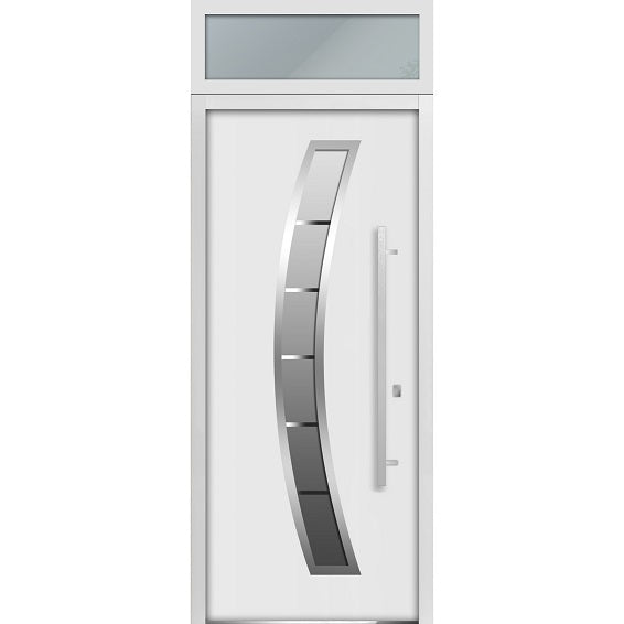 Front Exterior Prehung Steel Door | Top Side White Glass | Deux 6500 | Enamel - 36’’ x 80 + 16’’ Right-Hand