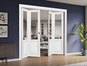 Sliding Closet Double Bi-fold Doors | Lucia 1533 | White Silk with Clear Glass - Home