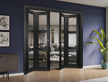 Load image into Gallery viewer, Sliding Closet Double Bi-fold Doors | Lucia 2555 | Matte Black with Clear Glass