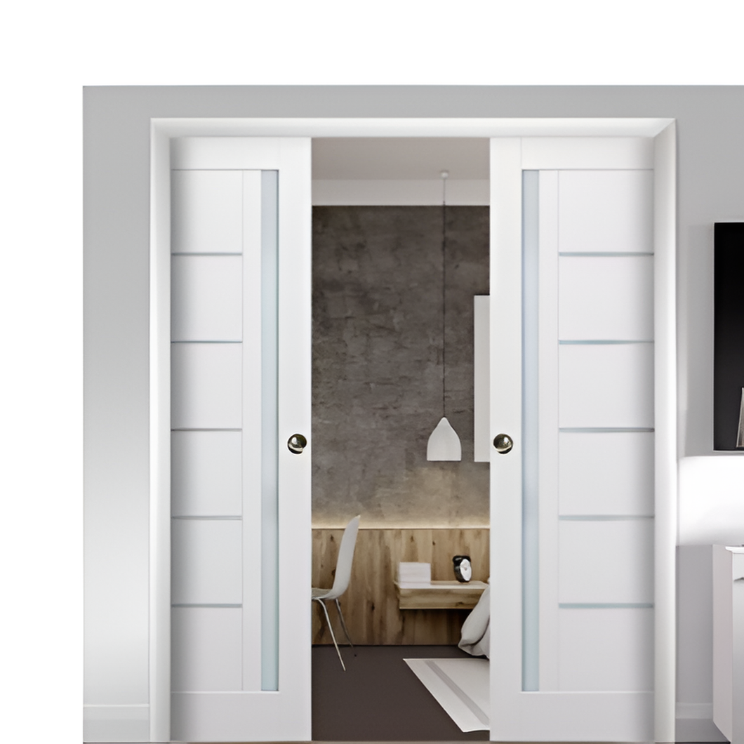 French Double Pocket Doors | Quadro 4088 | White Silk - 36’’ x 80’’ (2* 18x80)