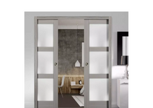 Load image into Gallery viewer, Slab Barn Door Panel Frosted Glass | Lucia 2552 | Grey Ash