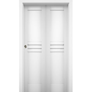 Sliding Closet Bi-fold Doors | Mela 7444 | White Silk - 36’’ x 80’’ (2* 18x80) - Home