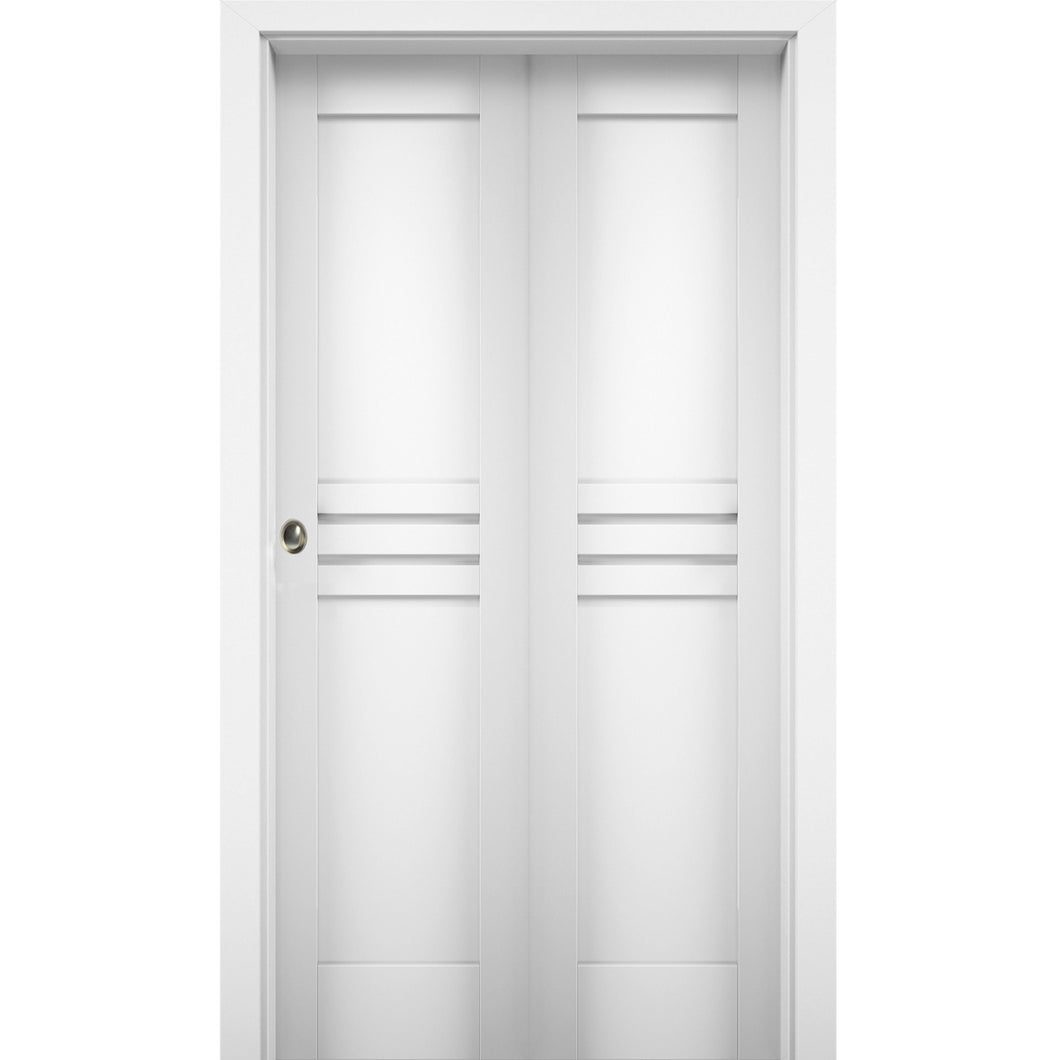 Sliding Closet Bi-fold Doors | Mela 7444 | White Silk - 36’’ x 80’’ (2* 18x80) - Home