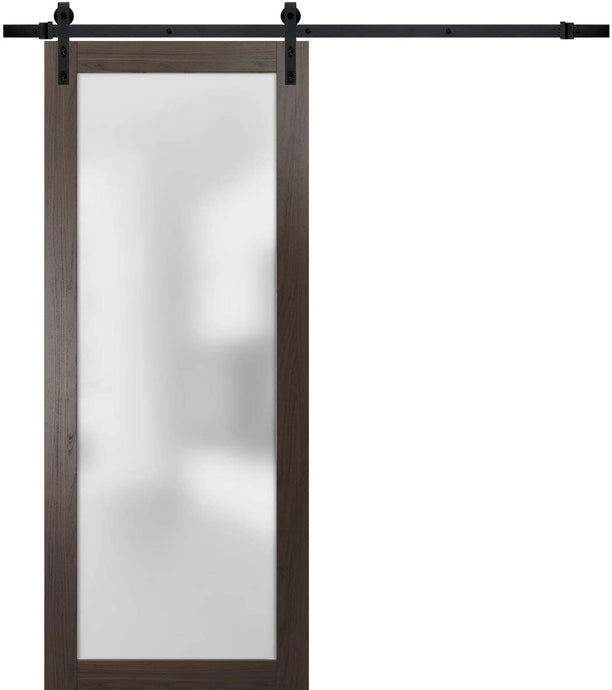 Sturdy Barn Door Frosted Tempered Glass | Planum 2102 | Chocolate Ash - 6 ft Railing) Black Rail / 18’’ x 80’’ - Doors