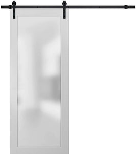 Sturdy Interior Sliding Barn Door Frosted Tempered Glass | Planum 2102 | White Silk