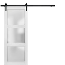 Load image into Gallery viewer, Sliding Barn Door with Hardware | Frosted Glass | Lucia 2552 | White Silk - Black Rail)) 18’’ x 80’’ - Home Doors