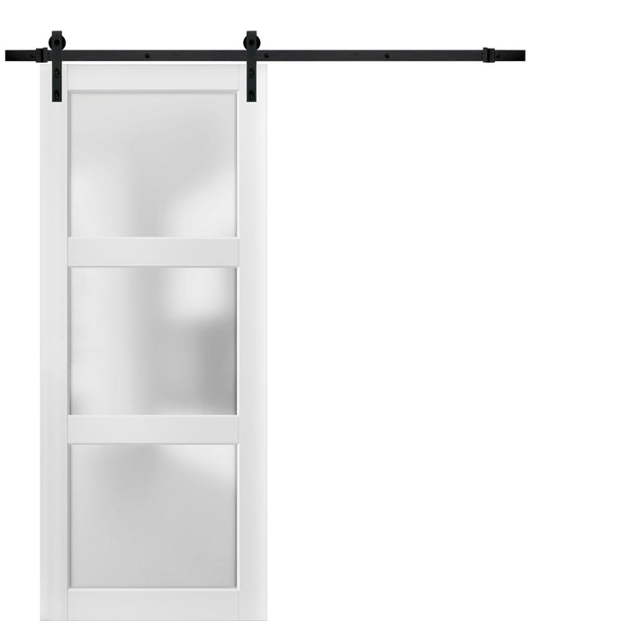 Sliding Barn Door with Hardware | Frosted Glass | Lucia 2552 | White Silk - Black Rail)) 18’’ x 80’’ - Home Doors