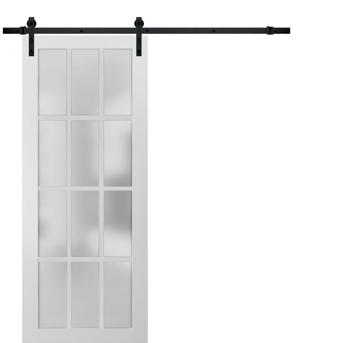 Sturdy Barn Door 12 Lites Frosted Glass | Felicia 3355 | White Silk