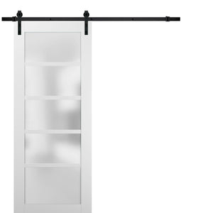 Sturdy Barn Door Frosted Glass| Quadro 4002 | White Silk