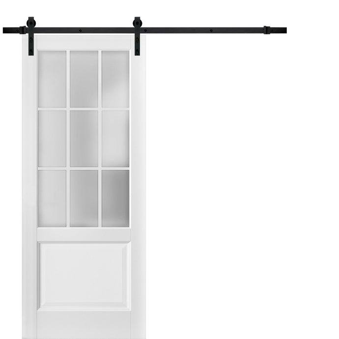 Sturdy Barn Door Frosted Glass 9 Lites | Felicia 3309 | Matte White