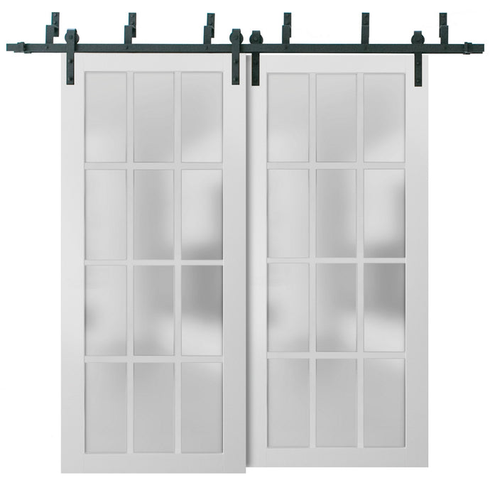 Sliding Closet 12 Lites Frosted Glass Barn Bypass Doors | Felicia 3312 | White Silk - 6 ft Railing) 36’’ x 80’’