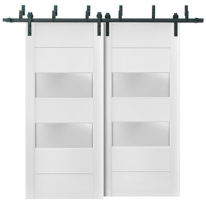Sliding Closet Frosted Barn Bypass Doors | Lucia 4010 | White Silk