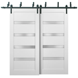 Barn Bypass Doors with Hardware | Quadro 4113 | White Silk