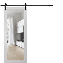 Load image into Gallery viewer, Sturdy Barn Door Clear Tempered Glass | Lucia 2166 | White Silk - 6 ft Railing) Black Rail / 18’’ x 80’’ - Home Doors