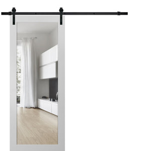 Sturdy Barn Door Clear Tempered Glass | Lucia 2166 | White Silk - 6 ft Railing) Black Rail / 18’’ x 80’’ - Home Doors