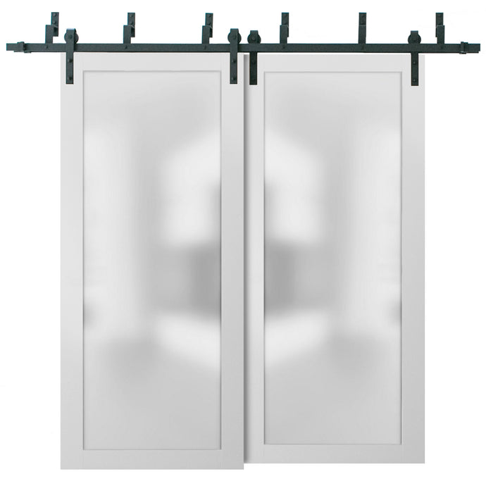 Sliding Closet Frosted Glass Barn Bypass Doors | Planum 2102 | White Silk - 6 ft Railing) 36’’ x 80’’ (2* 18x80) - Home