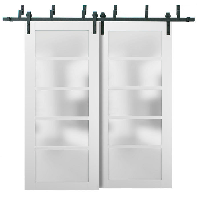 Barn Bypass Doors with Frosted Opaque Glass |  Quadro 4002 | White Silk