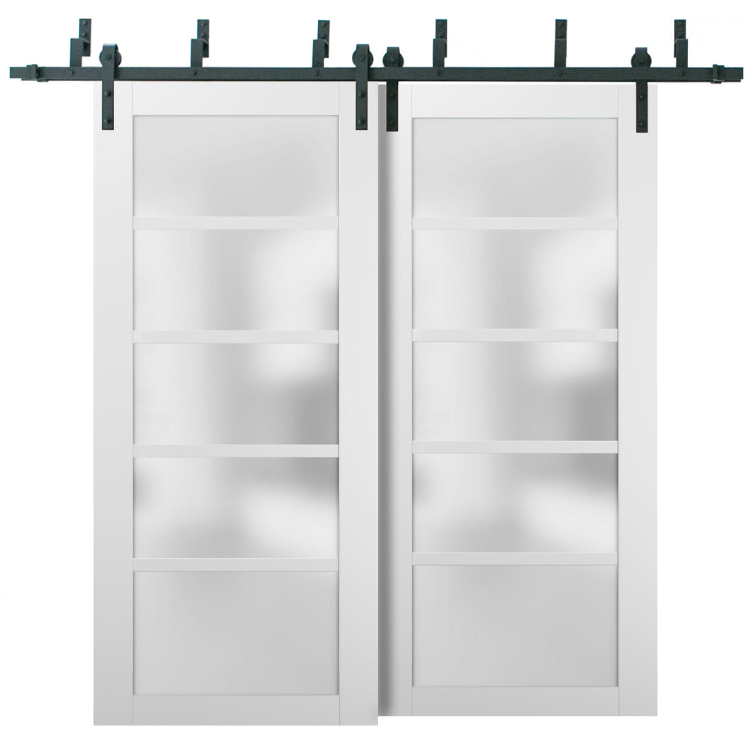 Barn Bypass Doors with Frosted Opaque Glass |  Quadro 4002 | White Silk