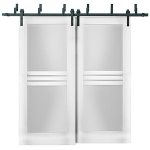 Modern Sliding Closet Opaque Glass Lites 4 Barn Bypass Doors | Mela 7222 | White SIlk